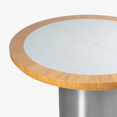 Chrome Leather Pedestal Foyer Center Table
