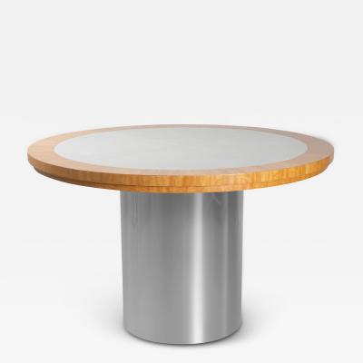 Chrome Leather Pedestal Foyer Center Table