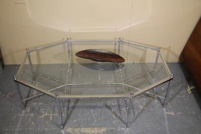 Chrome Octogonal Coffee Table by Maison Jansen with great faux bamboo stretchers