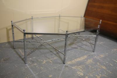 Chrome Octogonal Coffee Table by Maison Jansen with great faux bamboo stretchers