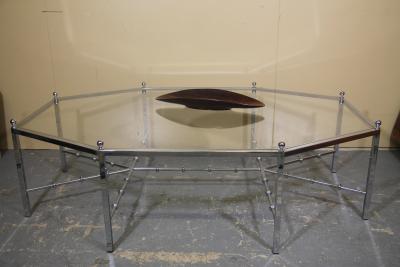 Chrome Octogonal Coffee Table by Maison Jansen with great faux bamboo stretchers
