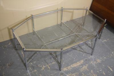 Chrome Octogonal Coffee Table by Maison Jansen with great faux bamboo stretchers