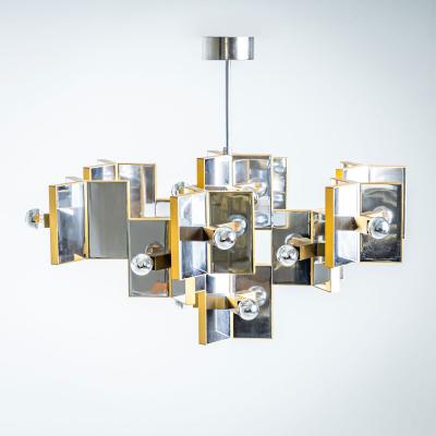 Chrome and Brass Chandelier by Gaetano Sciolari Italy