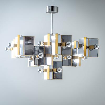 Chrome and Brass Chandelier by Gaetano Sciolari Italy