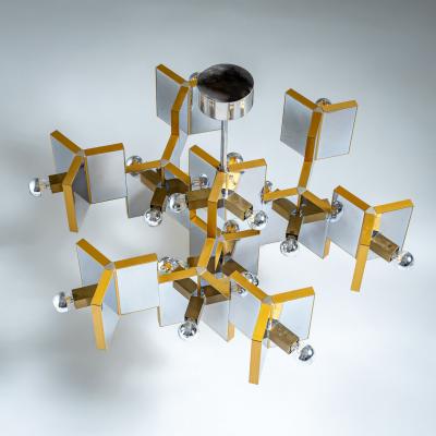 Chrome and Brass Chandelier by Gaetano Sciolari Italy