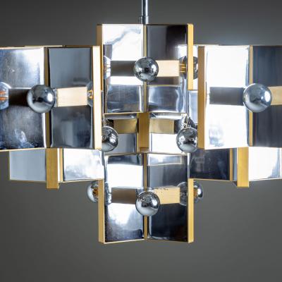 Chrome and Brass Chandelier by Gaetano Sciolari Italy