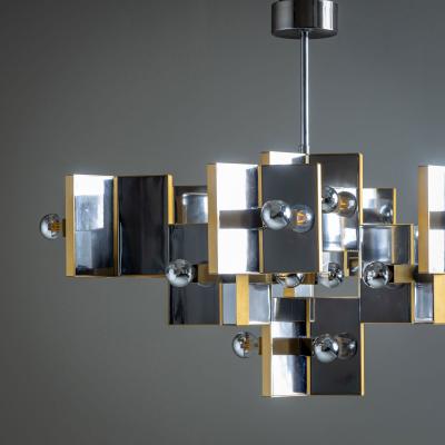 Chrome and Brass Chandelier by Gaetano Sciolari Italy