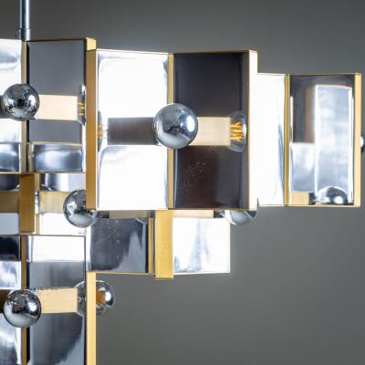 Chrome and Brass Chandelier by Gaetano Sciolari Italy