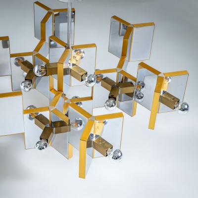 Chrome and Brass Chandelier by Gaetano Sciolari Italy