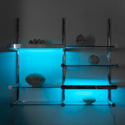 Chrome and Glass Orba Wall Unit by Janet Schwietzer for Pace Collection RGB NEON