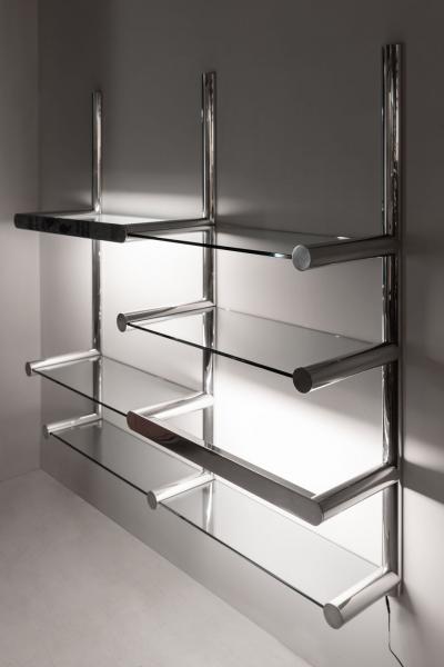 Chrome and Glass Orba Wall Unit by Janet Schwietzer for Pace Collection RGB NEON