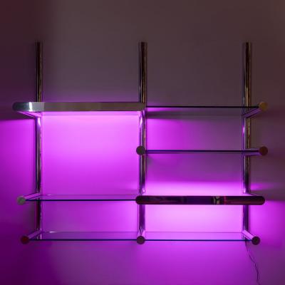 Chrome and Glass Orba Wall Unit by Janet Schwietzer for Pace Collection RGB NEON
