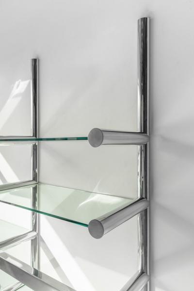 Chrome and Glass Orba Wall Unit by Janet Schwietzer for Pace Collection RGB NEON