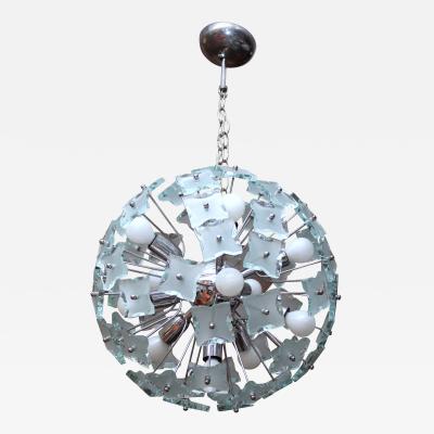 Chrome and Glass Snowflake Chandelier Italy 1965