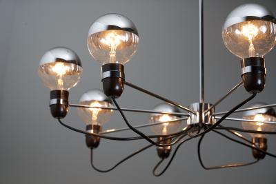 Chromed Steel Eight Arm Chandelier in the Style of Gino Sarfatti 1960s