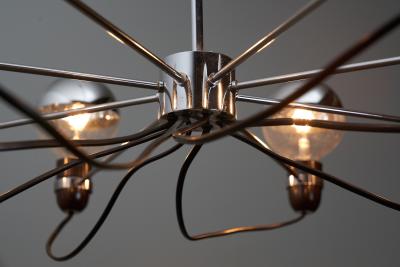 Chromed Steel Eight Arm Chandelier in the Style of Gino Sarfatti 1960s