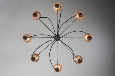 Chromed Steel Eight Arm Chandelier in the Style of Gino Sarfatti 1960s