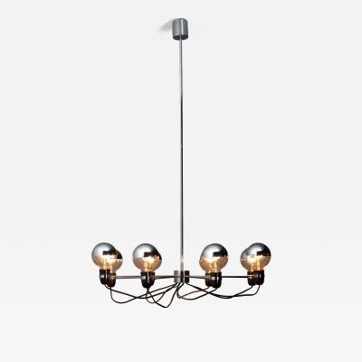 Chromed Steel Eight Arm Chandelier in the Style of Gino Sarfatti 1960s
