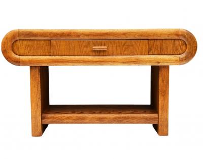 Chunky Midcentury Post Modern Media Table or Console Table in Oak