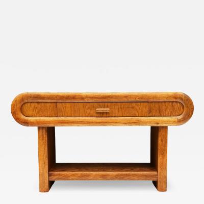 Chunky Midcentury Post Modern Media Table or Console Table in Oak