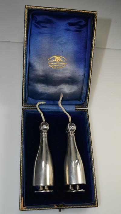 Cigar Table Lighters Champagne Bottle Figures Sterling Silver 1906