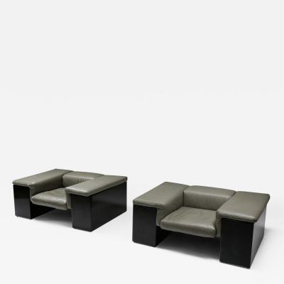 Cini Boeri Post modern Cini Boeri Brigadier Lounge Chairs in Elephant Grey Leather