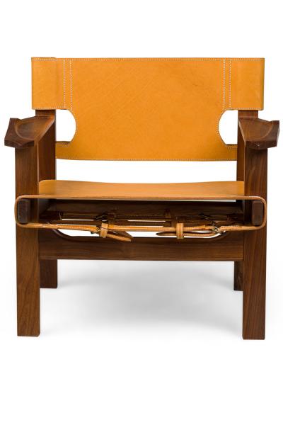 Cintro Contemporary Mid Century American Style Walnut Armchairs with Saddle Ta