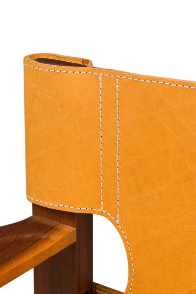 Cintro Contemporary Mid Century American Style Walnut Armchairs with Saddle Ta