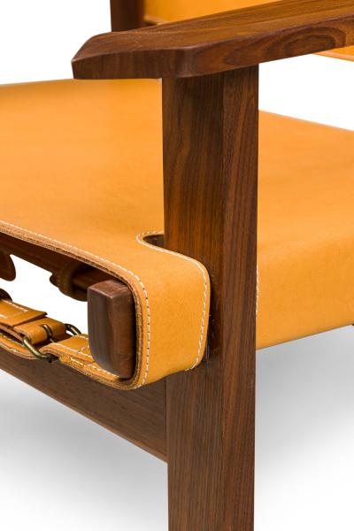 Cintro Contemporary Mid Century American Style Walnut Armchairs with Saddle Ta