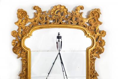 Circa 1760 Italian Rococo Giltwood Wall Mirror probably Milan 71 H x 56 W