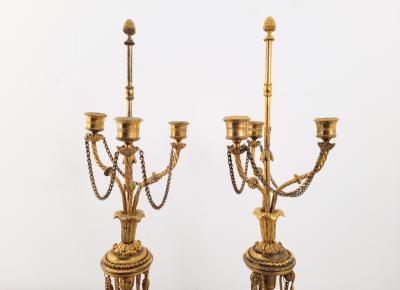 Circa 1780 French Louis XVI Candelabra Gilt Bronze and White Marble A Pair
