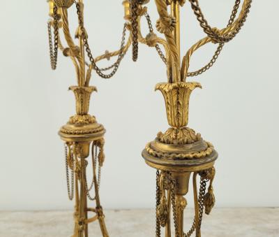 Circa 1780 French Louis XVI Candelabra Gilt Bronze and White Marble A Pair