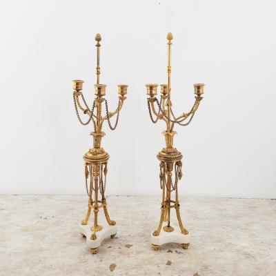 Circa 1780 French Louis XVI Candelabra Gilt Bronze and White Marble A Pair