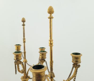Circa 1780 French Louis XVI Candelabra Gilt Bronze and White Marble A Pair