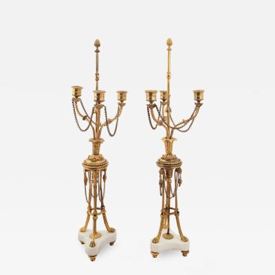 Circa 1780 French Louis XVI Candelabra Gilt Bronze and White Marble A Pair