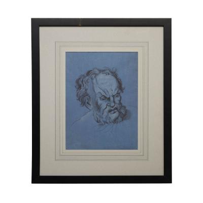 Circa 1800 Baroque Drawing of An Older Man Italy