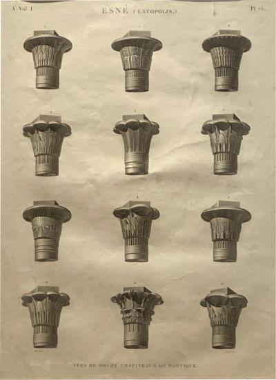 Circa 1810 Engraving of Ancient Egyptian Column Capitals France