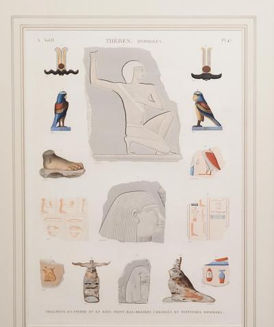 Circa 1810 Hand Colored Engraving of Artifacts from Thebes