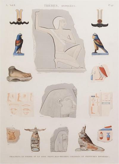 Circa 1810 Hand Colored Engraving of Artifacts from Thebes