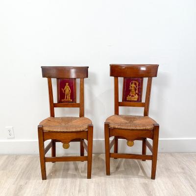 Circa 1820 Tole Panel Chairs A Pair