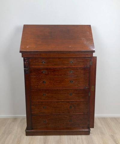 Circa 1840 English Traditional Wellington Secretary Chest of Drawers