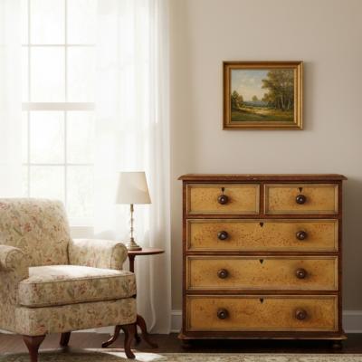 Circa 1850s English Grain Painted Antique Chest of Drawers Dresser