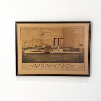 Circa 1877 Currier Ives Lithograph of the Steam Ship Drew American
