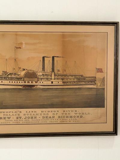 Circa 1877 Currier Ives Lithograph of the Steam Ship Drew American