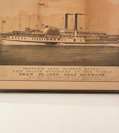 Circa 1877 Currier Ives Lithograph of the Steam Ship Drew American