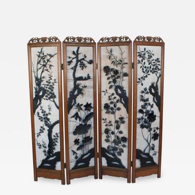 Circa 1880 4 Panel Screen with Iron Decoration China