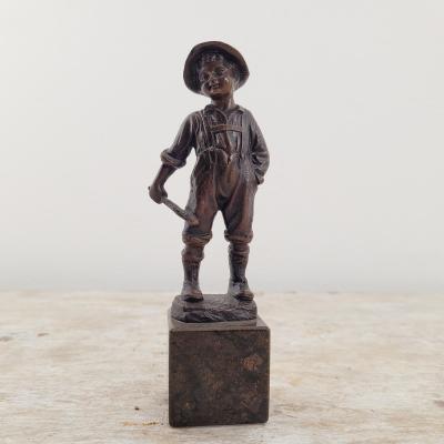 Circa 1880 Bronze of a Young Boy on Marble Base France