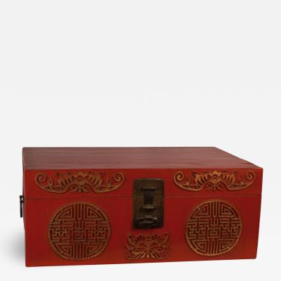 Circa 1880 Chinese Export Red Leather Trunk