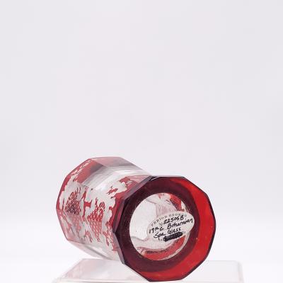 Circa 1900 Bohemian Engraved Ruby Flashed Glass Vase