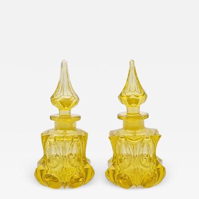 Circa 1900 French Yellow Glass Perfume Bottles A Pair
